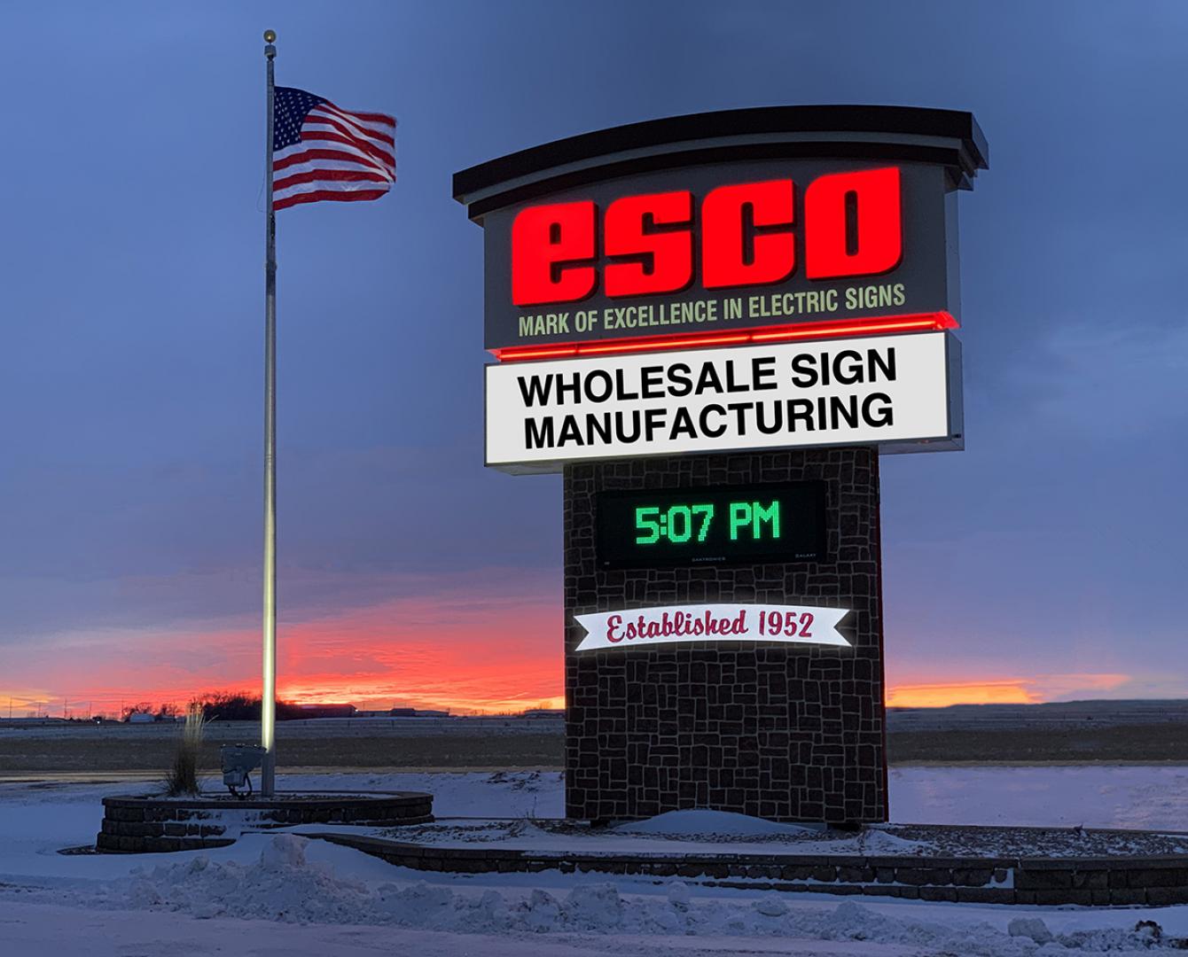 ESCO Outdoor Sign at Sunset